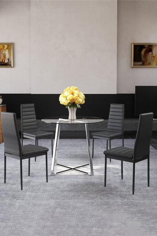 Lira 100cm Grey Metal Extending Dining Table & Corona Black Leg Chairs