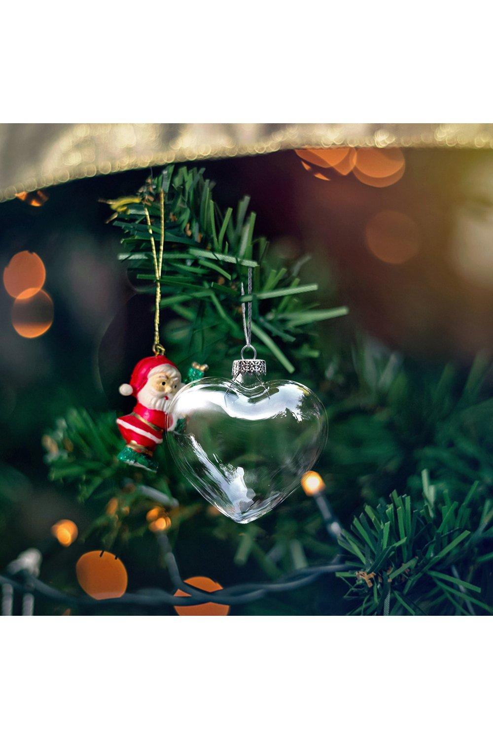 Christmas Decorations | 12 X Hanging Heart Shaped Glass Baubles