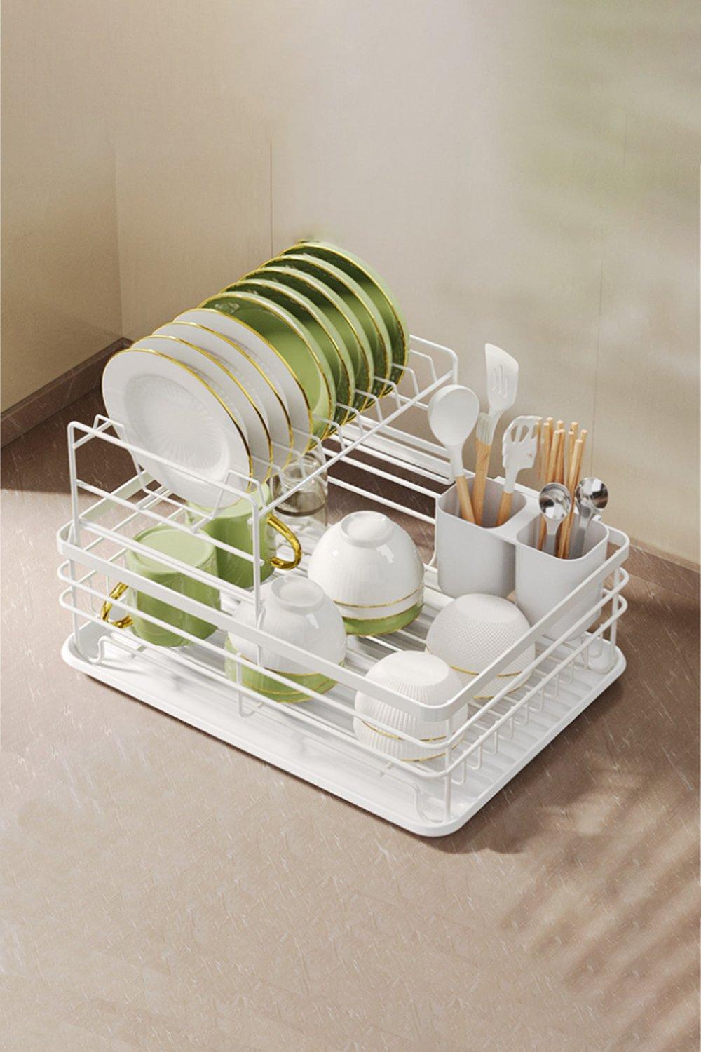 Livingandhome Kitchen 2 Tier Metal Dish Drainer Rack Sink Washing Plates  Draining Board