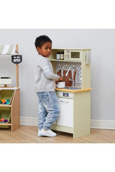 Teamson Kids Green Little Chef Boston Modern Farmhouse Wooden Kitchen Playset