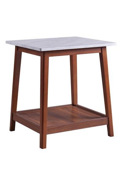 Teamson Home Brown Kingston Wooden Side Table With Marble Effect Top, Accent End