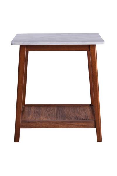 Teamson Home Brown Kingston Wooden Side Table With Marble Effect Top, Accent End