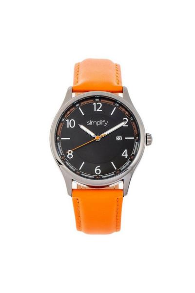 Simplify Orange The 6900 Leather-Band Watch with Date