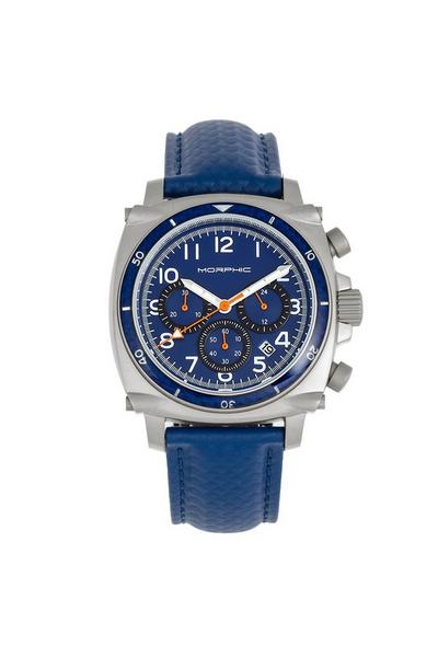 Morphic Blue M83 Series Chronograph Leather-Band Watch with Date