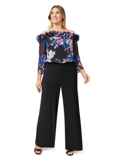 Adrianna Papell Black Plus Floral Chiffon Jumpsuit