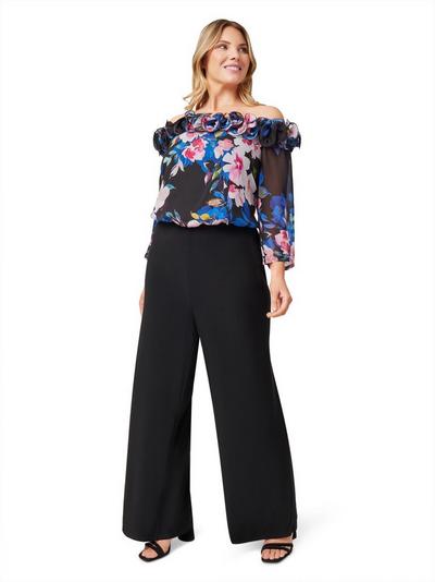 Adrianna Papell Black Plus Floral Chiffon Jumpsuit