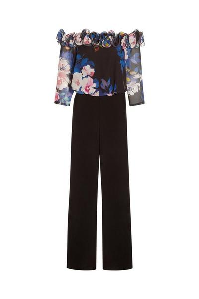 Adrianna Papell Black Plus Floral Chiffon Jumpsuit