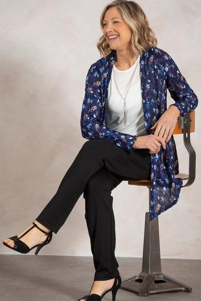 Anna Rose Dark Blue Patterned Two Piece Top Set
