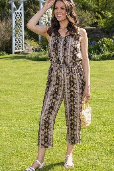Klass. Snake Printed Cropped Jumpsuit