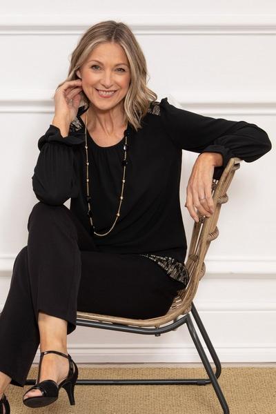 Anna Rose Black Crepe Layered Top With Necklace