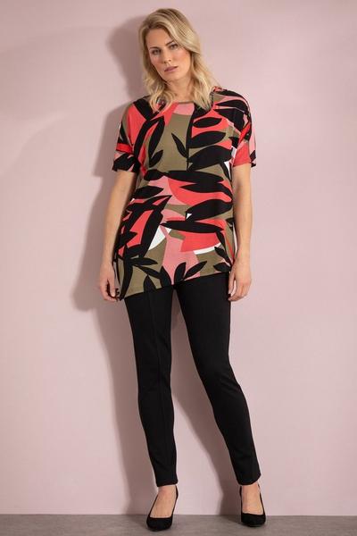 Klass. Black Leaf Print Short Sleeve Jersey Tunic Top