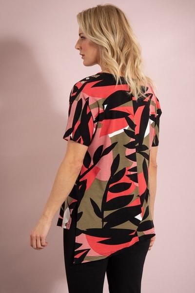 Klass. Black Leaf Print Short Sleeve Jersey Tunic Top