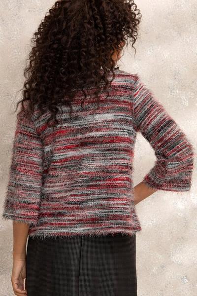 Klass. Red Eyelash Knitted Three Quarter Sleeve Cardigan