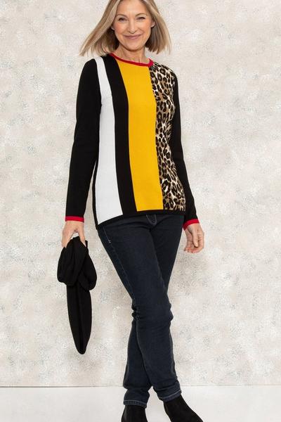 Anna Rose Black Colour Block Jumper With Scarf