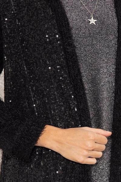 Klass. Black Feather Knit And Sequin Mesh Open Cardigan