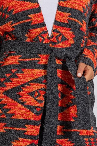 Klass. Black Aztec Open Front Cardigan