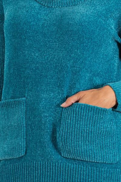 Klass. Turquoise Cowl Neck Chenille Knit Top