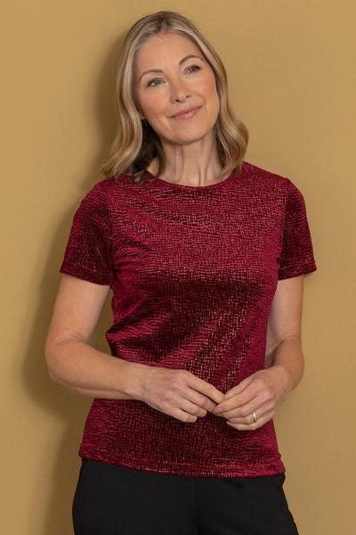 Anna Rose Dark Red Shimmer Velour Top