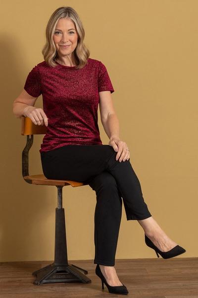 Anna Rose Dark Red Shimmer Velour Top