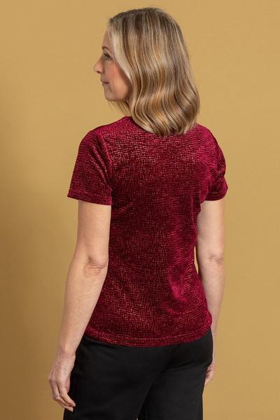 Anna Rose Dark Red Shimmer Velour Top