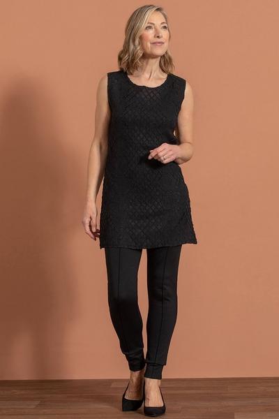 Anna Rose Black Embellished Textured Tunic Top