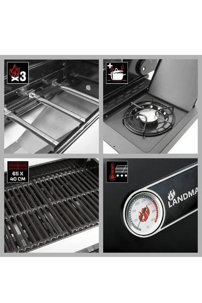 Landmann Black Rexon MCS Cook 3.1 Burner Gas BBQ With Recessed Side Burner