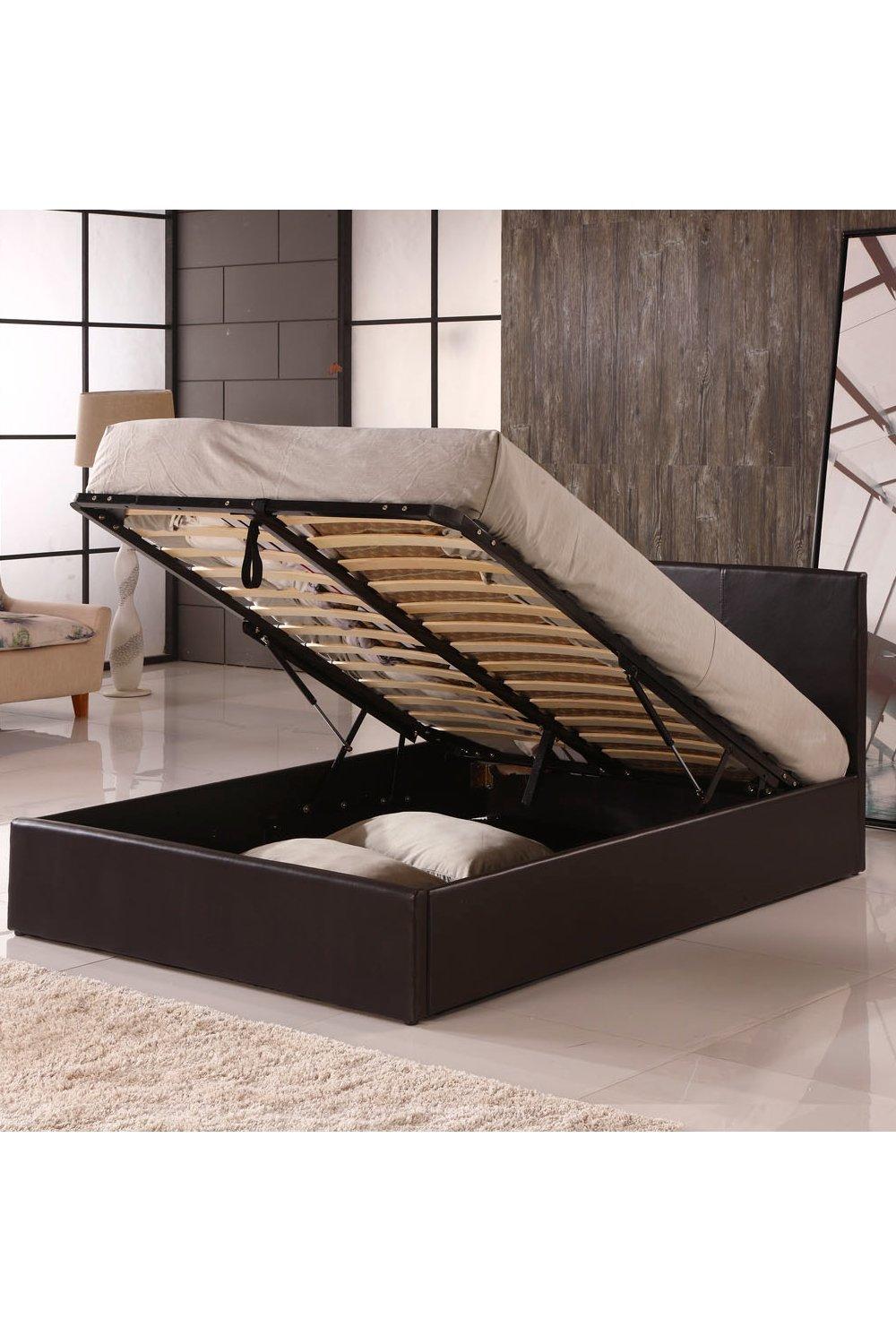 Beds | Ottoman Double Storage Bed Faux Leather With Gas Lift Up Base ...