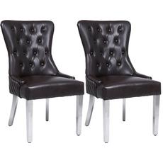 Modernique Brown A Pair (x2) Leather Aire High Back Dining Chairs with Chrome Legs