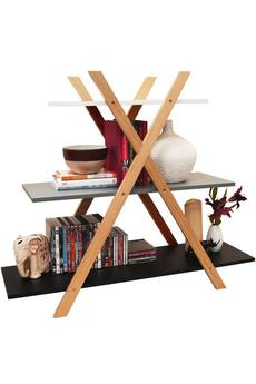 Watsons Brown 'Avone' - Retro 3 Tier Wood Cross X Frame Storage Shelf Bookcase - White  Grey  Black