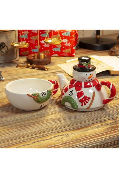 The Novelties Company Multi Snowman Teapot & Cup 17.5cm