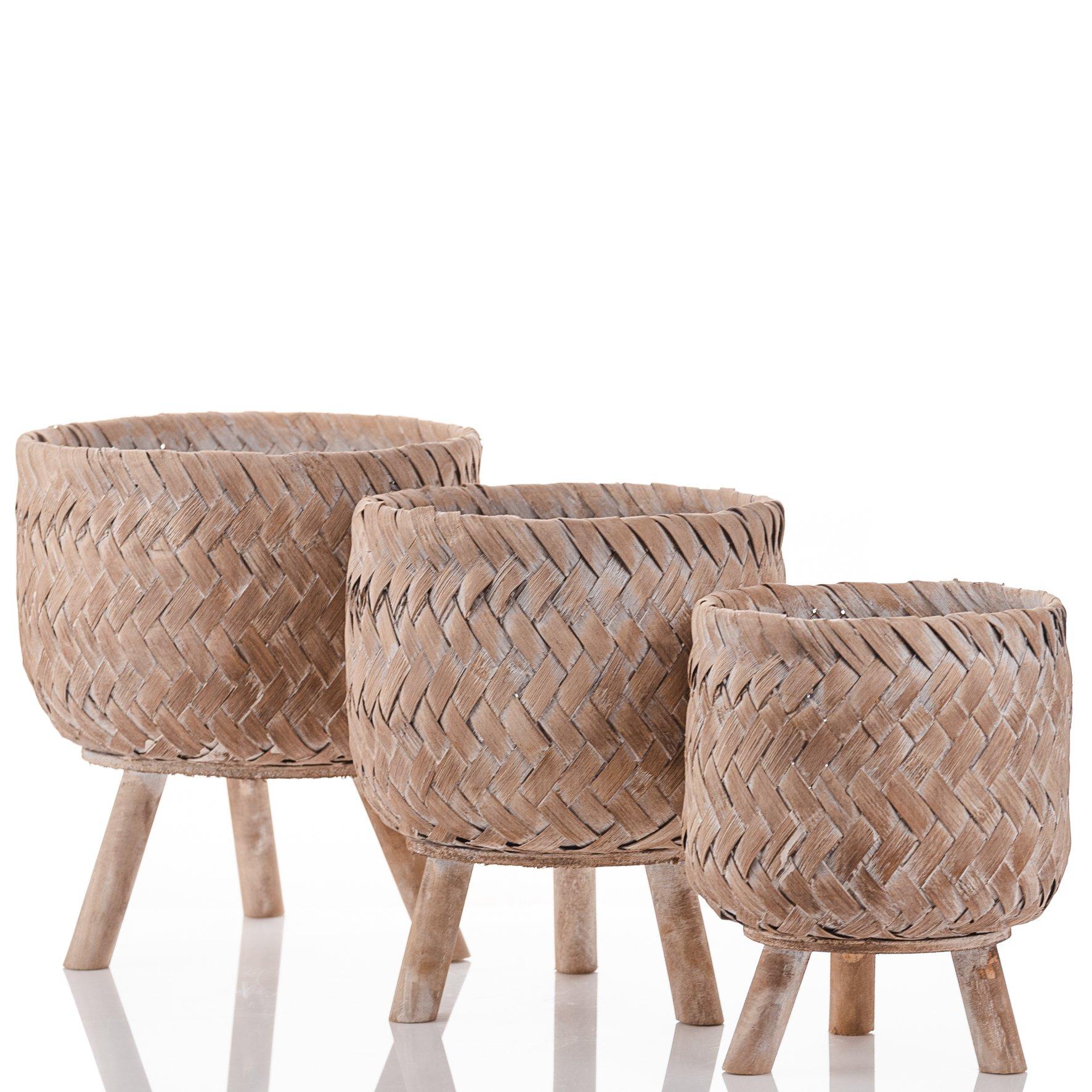 Indoor Plant Pots & Planters | Set Of 3 Woven Bamboo Indoor Footed ...