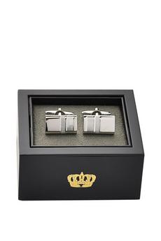 Harvey Makin Metallic Silver Rhodium Finish Oblong Cufflinks