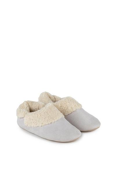 Totes Grey Suedette Boot Slippers with Cuff