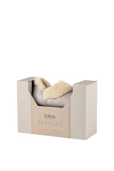 Totes Grey Suedette Boot Slippers with Cuff