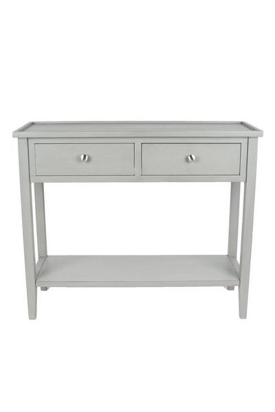 Ruma Grey Pine Wood Antique Silver Handled 2-Drawer Console Table