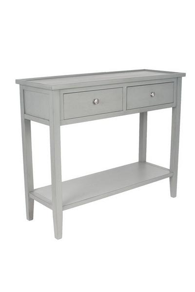 Ruma Grey Pine Wood Antique Silver Handled 2-Drawer Console Table