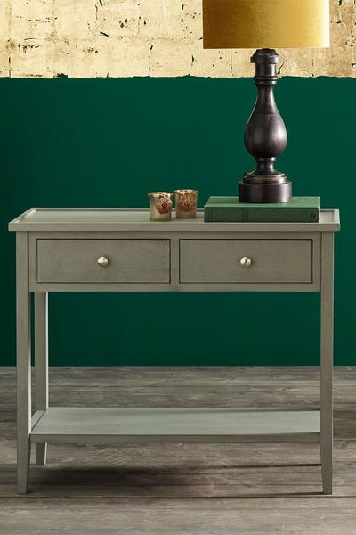 Ruma Grey Pine Wood Antique Silver Handled 2-Drawer Console Table
