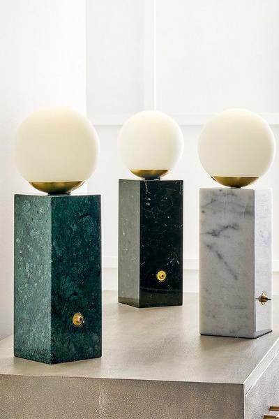 Ruma Black Black Marble Brushed Brass Opaque Glass Orb Dimmer Switch Table Lamp
