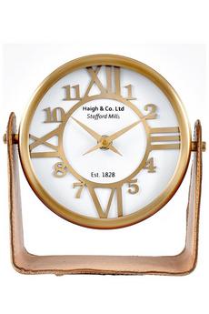 Ruma Light Tan Leather Hand Stitched Rotary Table Desk Clock