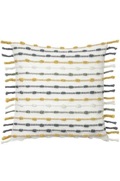 Furn Yellow Dhadit Chunky Woven Tufted Striped Tasselled Cushion