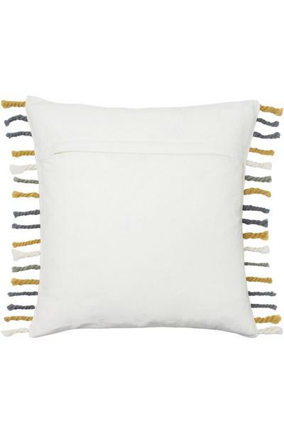 Furn Yellow Dhadit Chunky Woven Tufted Striped Tasselled Cushion