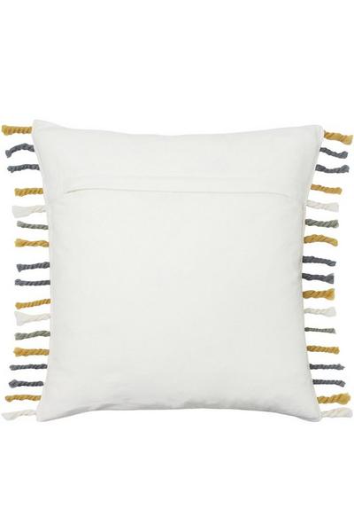 Furn Yellow Dhadit Chunky Woven Tufted Striped Tasselled Cushion