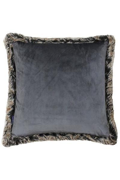 Paoletti Dark Grey Kiruna Faux Fur Trimmed Soft Velvet Cushion