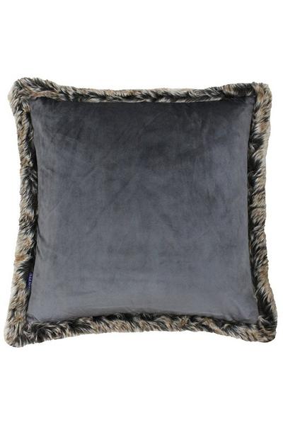 Paoletti Dark Grey Kiruna Faux Fur Trimmed Soft Velvet Cushion