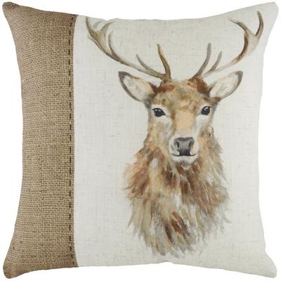 Evans Lichfield White Hessian Stag Hand-Painted Printed Cushion