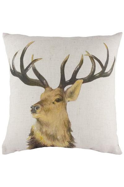 Evans Lichfield White Rural Stag Hand-Painted Watercolour Printed Cushion