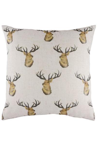 Evans Lichfield White Rural Stag Hand-Painted Watercolour Printed Cushion