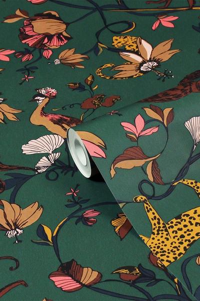 Furn Green Wildlings Exotics Printed Wallpaper
