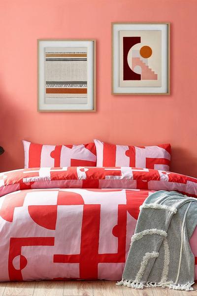 Furn Pink Manhattan Abstract Reversible Duvet Cover Set