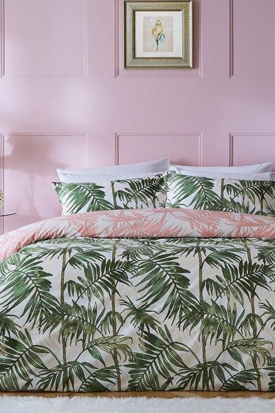 Furn Light Pink Parlour Palm Exotic Tree Reversible Duvet Cover Set